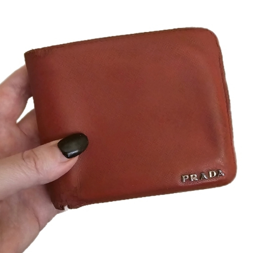 Prada Rust Brown Leather Bifold Wallet